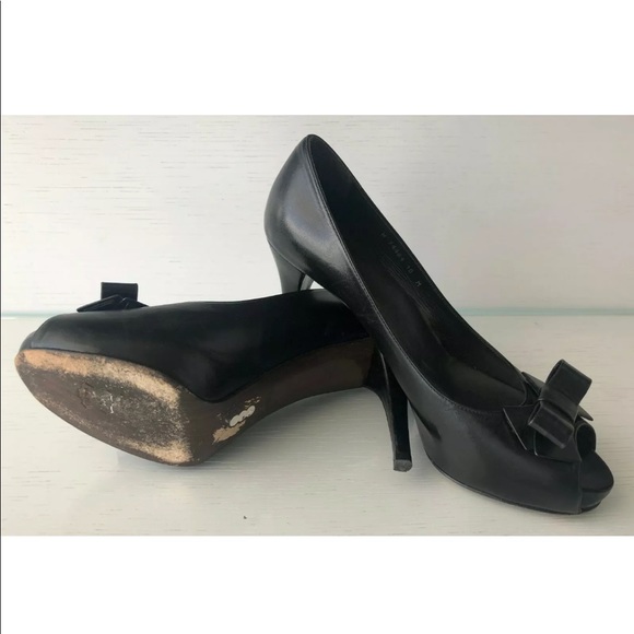 STUART WEITZMAN BLACK PEEP TOE HEELS, SIZE 10 - Picture 5 of 5